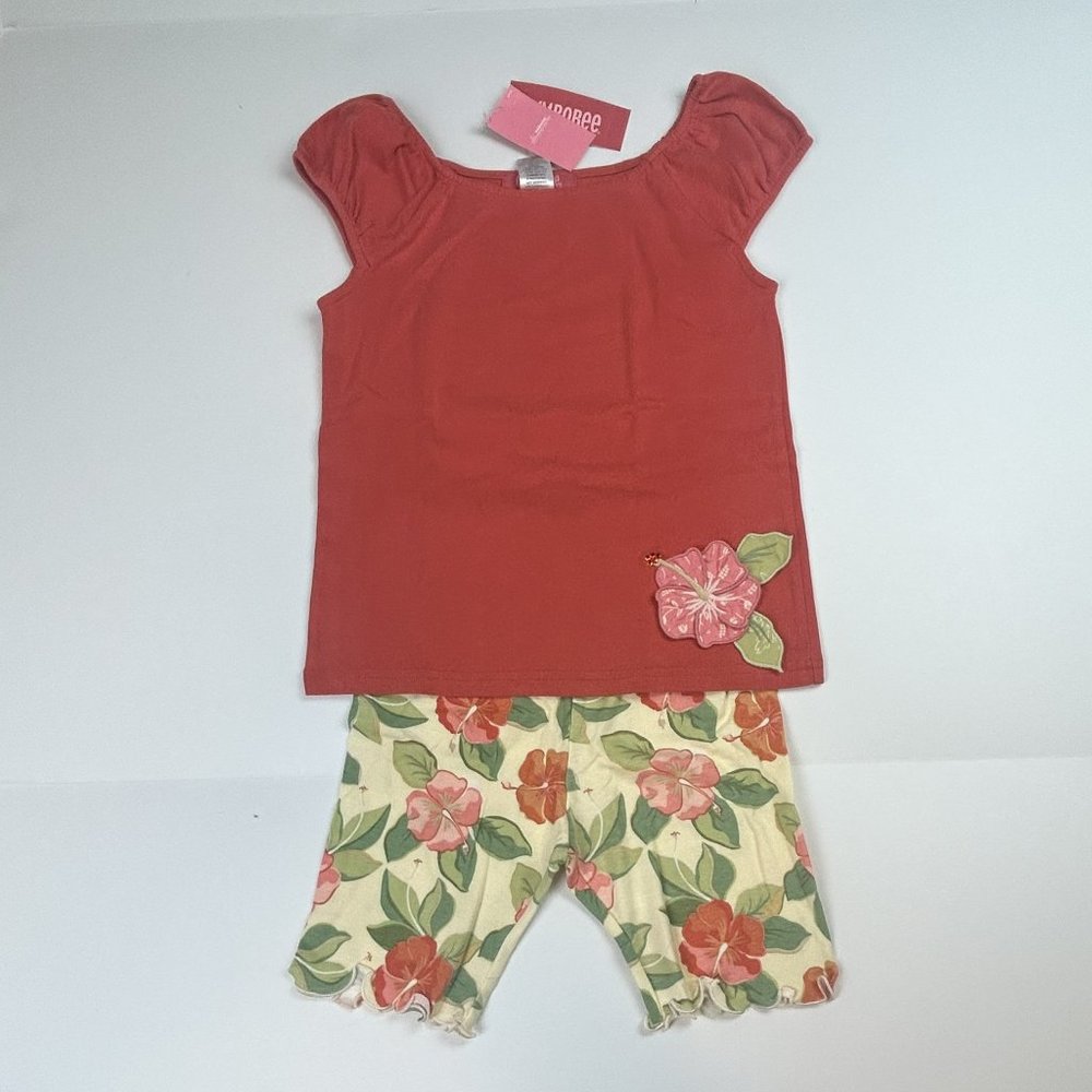 NWT Gymboree Girl Hibiscus Print Bike Short & Hibiscus Applique Tee Size 4